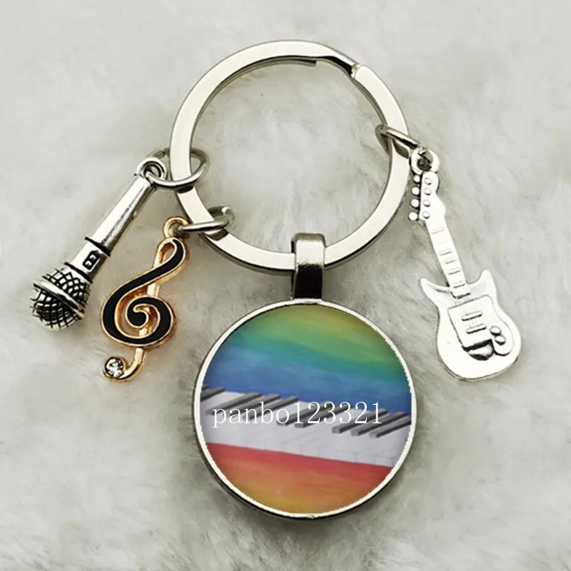 Musical Instrument Piano Guitar Electronic Organ Music Keychain Pendant Musical Note Keychain Keyring Music Glass Dome Jewelry