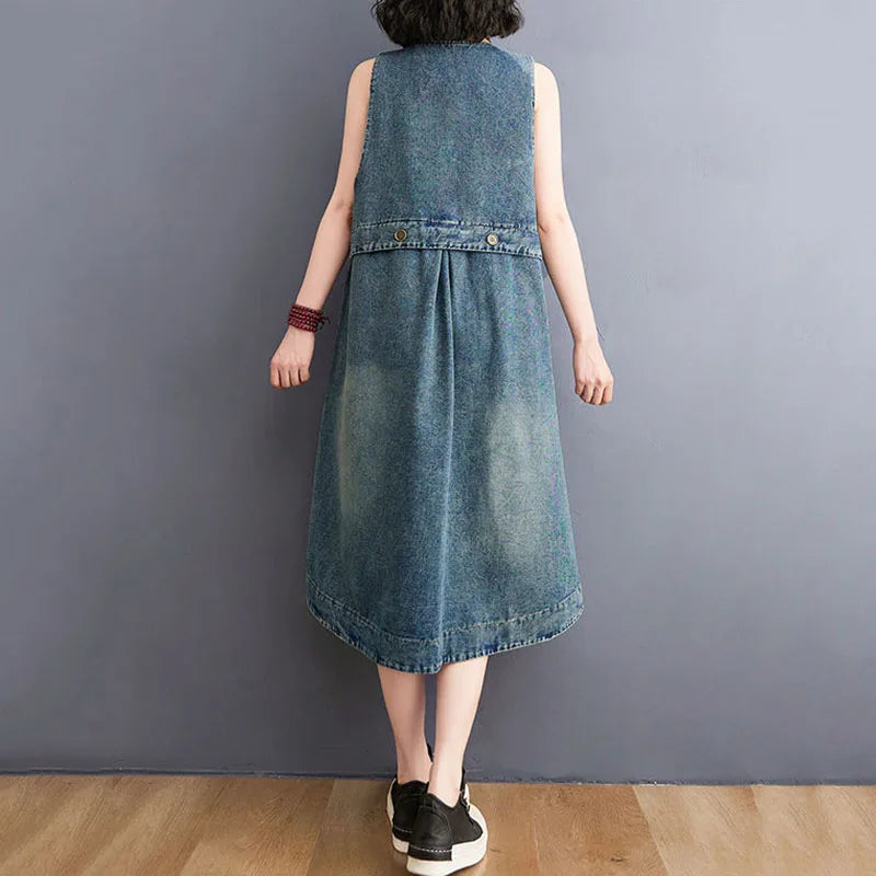 New Spring Summer Female Fashion Denim Sundress Long Casual Dress Oversized Women's Korean Loose Denim Strap Dresses Blue Tide