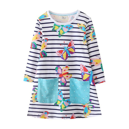 Jumping Meters Long Sleeve Princess Girls Dresses Unicorn Applique Stripe Baby Clothes Autumn Spring Kids Frocks Costume Dress