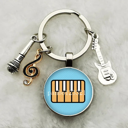 Musical Instrument Piano Guitar Electronic Organ Music Keychain Pendant Musical Note Keychain Keyring Music Glass Dome Jewelry