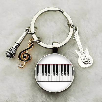 Musical Instrument Piano Guitar Electronic Organ Music Keychain Pendant Musical Note Keychain Keyring Music Glass Dome Jewelry