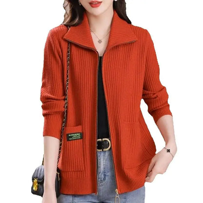 Knitted Cardigan Jacket Women Sweater New Autumn Winter Lapel Zipper Sweater Jacket Loose Solid Outerwear Female Sweatshirt Tops