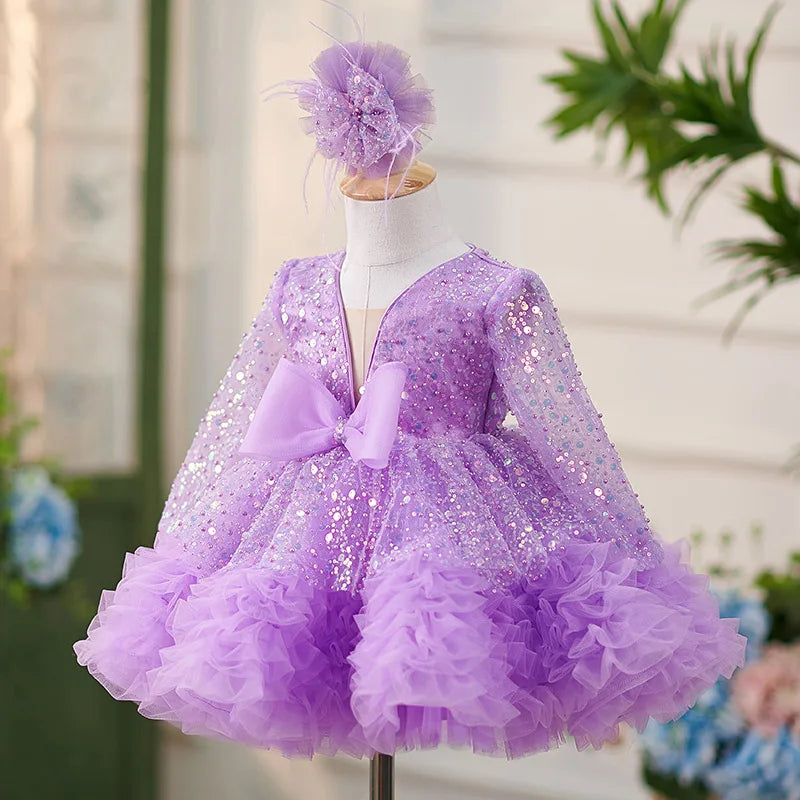New Girl Purple Princess Dress Gorgeous and Elegant Birthday Party Prom Evening Dress Host Model Walk Show Performance Dress