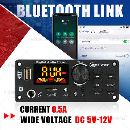 DC 5V 12V Bluetooth 5.0 MP3 WMA WAV APE Decoder Board Hands-free Car Audio Microphone USB TF FM Radio Mp3 Music Player Speaker