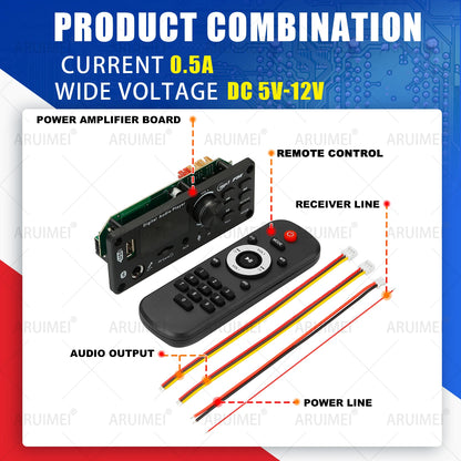 DC 5V 12V Bluetooth 5.0 MP3 WMA WAV APE Decoder Board Hands-free Car Audio Microphone USB TF FM Radio Mp3 Music Player Speaker