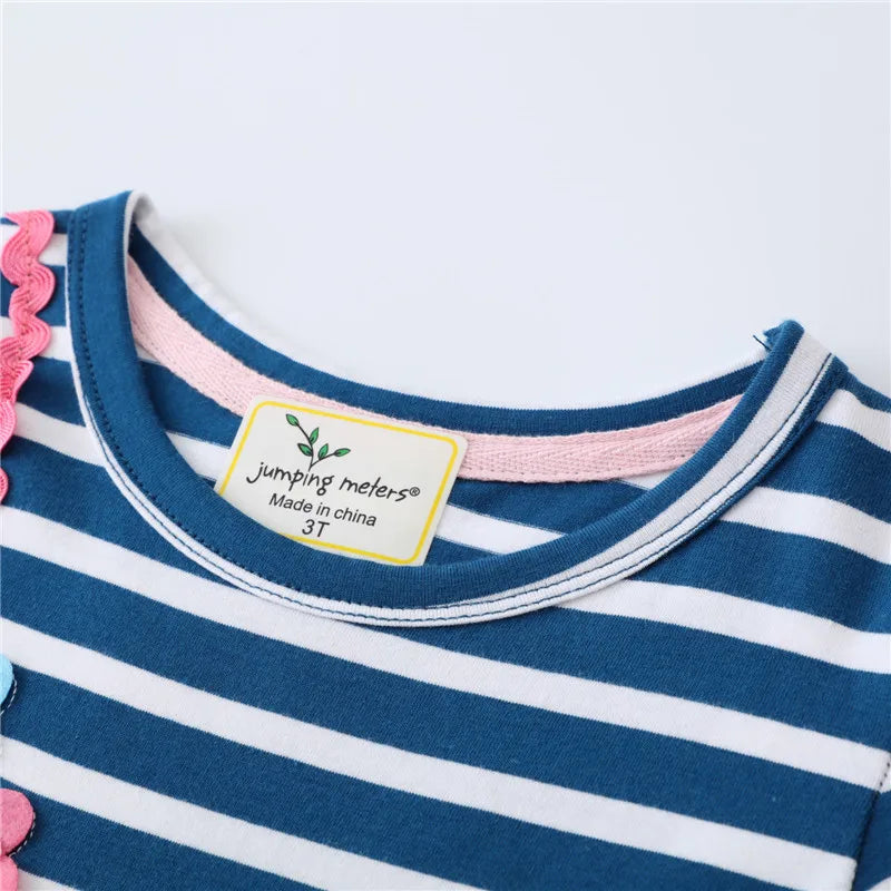 Jumping Meters Long Sleeve Princess Girls Dresses Unicorn Applique Stripe Baby Clothes Autumn Spring Kids Frocks Costume Dress