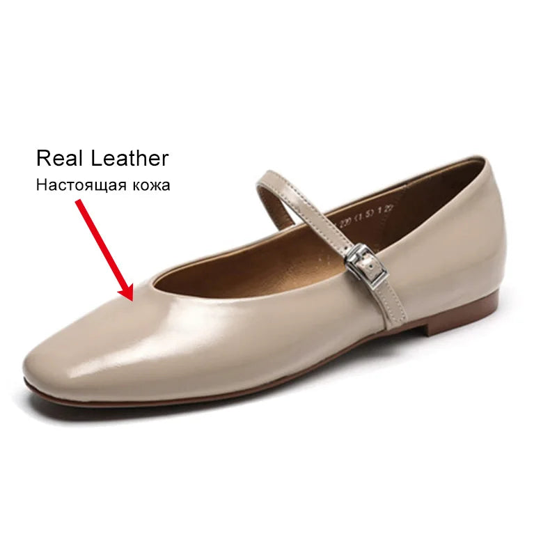 JOZHAMTA Size 34-43 Women Ballet Flats Shoes Soft Real Leather 2025  Silver Buckle Strap Casual Low Heels Wedding Dress Shoes