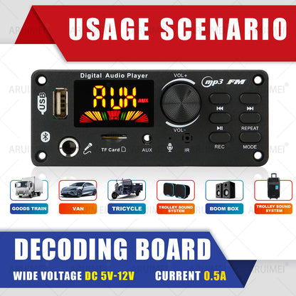 DC 5V 12V Bluetooth 5.0 MP3 WMA WAV APE Decoder Board Hands-free Car Audio Microphone USB TF FM Radio Mp3 Music Player Speaker