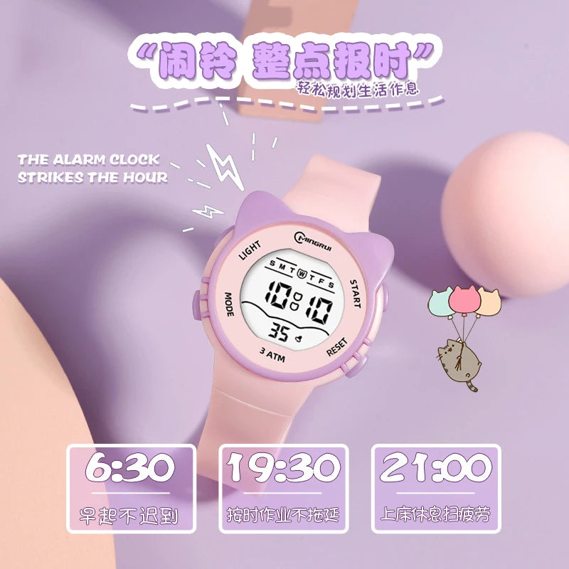 UTHAI C16 Girls And Boys Cute Meow Star Watches Kids Children's Junior High School Waterproof Alarm Clock Electronic Watch