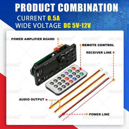 DC 5V 12V Bluetooth 5.0 MP3 WMA WAV APE Decoder Board Hands-free Car Audio Microphone USB TF FM Radio Mp3 Music Player Speaker