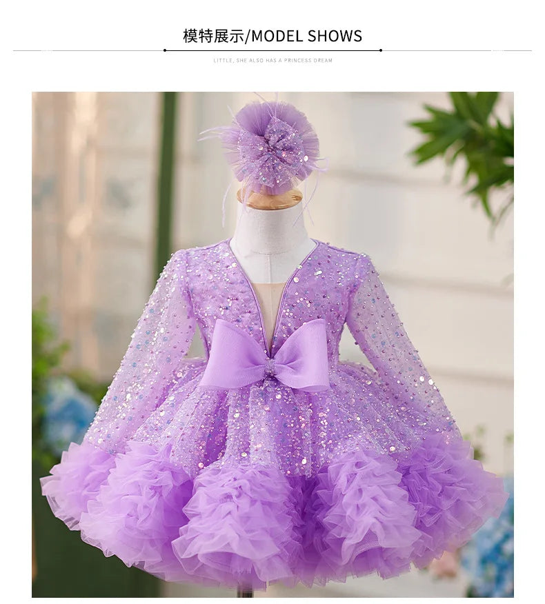 New Girl Purple Princess Dress Gorgeous and Elegant Birthday Party Prom Evening Dress Host Model Walk Show Performance Dress