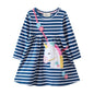 Jumping Meters Long Sleeve Princess Girls Dresses Unicorn Applique Stripe Baby Clothes Autumn Spring Kids Frocks Costume Dress