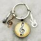Musical Instrument Piano Guitar Electronic Organ Music Keychain Pendant Musical Note Keychain Keyring Music Glass Dome Jewelry