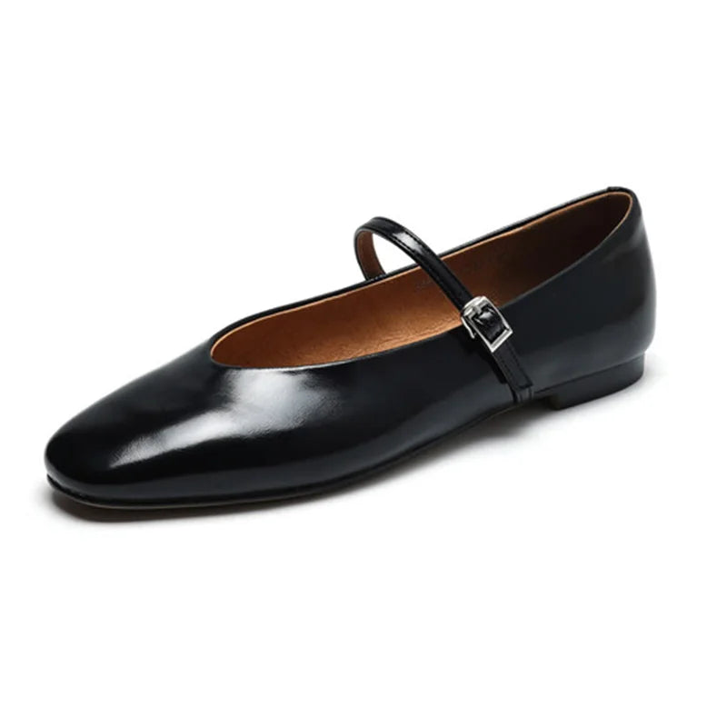 JOZHAMTA Size 34-43 Women Ballet Flats Shoes Soft Real Leather 2025  Silver Buckle Strap Casual Low Heels Wedding Dress Shoes