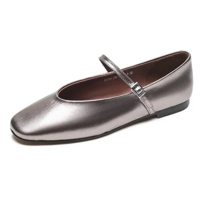 JOZHAMTA Size 34-43 Women Ballet Flats Shoes Soft Real Leather 2025  Silver Buckle Strap Casual Low Heels Wedding Dress Shoes